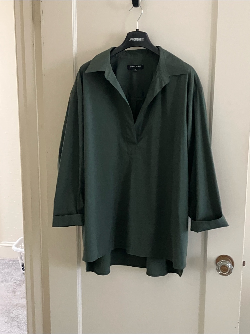 Gorgeous Lafayette 148 New York Hunter Green V-Neck Collared Tunic